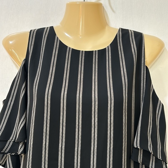 VERONICA M WOMENS TOP BLOUSE  BLACK & WHITE STRIPPED COLD SHOULDER SIZE SMALL - Picture 4 of 11